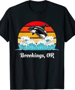 Vintage Brookings Oregon Distressed Orca Killer Whale Art T-Shirt