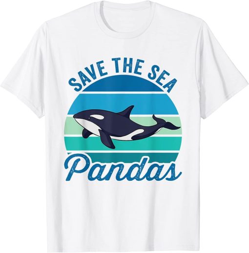 Save The Sea Pandas Cute Vintage Orca Whale T-Shirt